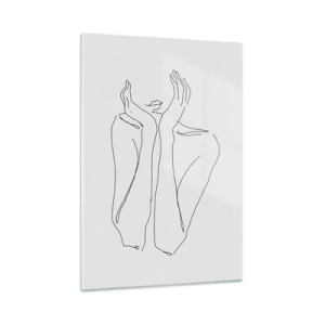 Cuadro sobre vidrio - Impresiones sobre Vidrio - Un dibujo minimalista de las manos y el rostro de una mujer. - 50x70cm - Con qué sueñan las mujeres - Decoración de pared moderna para salón y dormitorio ARTTOR