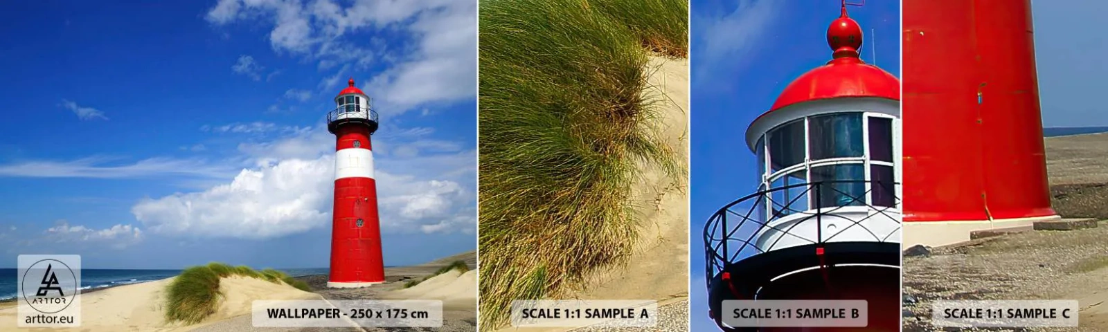 Muestra de fotomural autoadhesivo Deluxe Sticker - Una soledad de ensueño - Paisaje, Faro, Países Bajos - 100x30 cm
