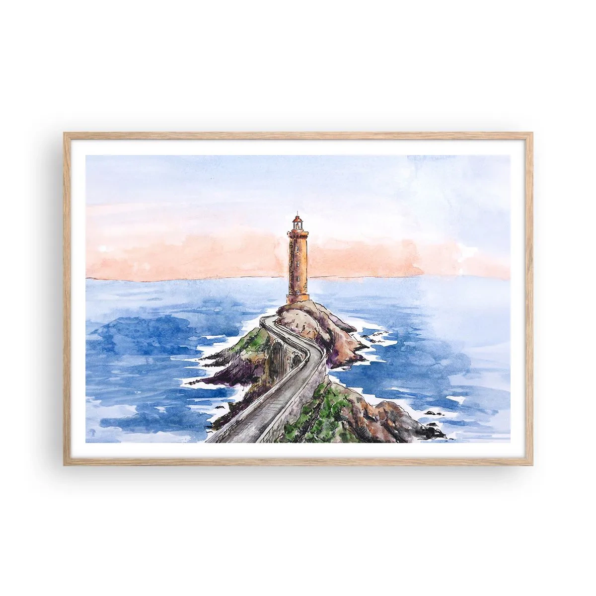 Póster en marco roble claro - Frente al mar - 100x70 cm