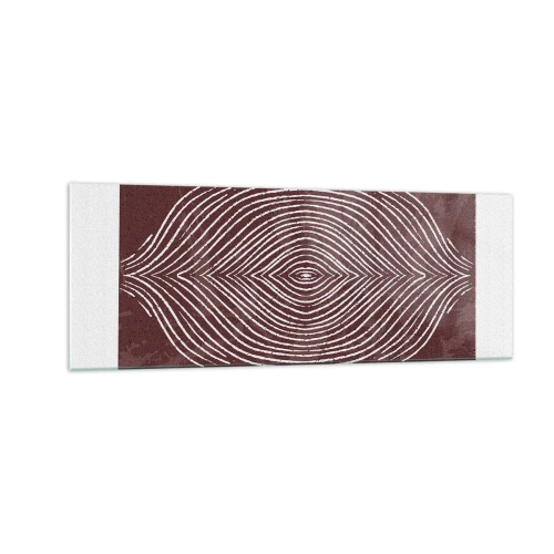 Cuadro sobre vidrio - Impresiones sobre Vidrio - Ondas simétricas en líneas blancas sobre un fondo marrón - 140x50cm - El espacio habla - Decoración de pared moderna para salón y dormitorio ARTTOR