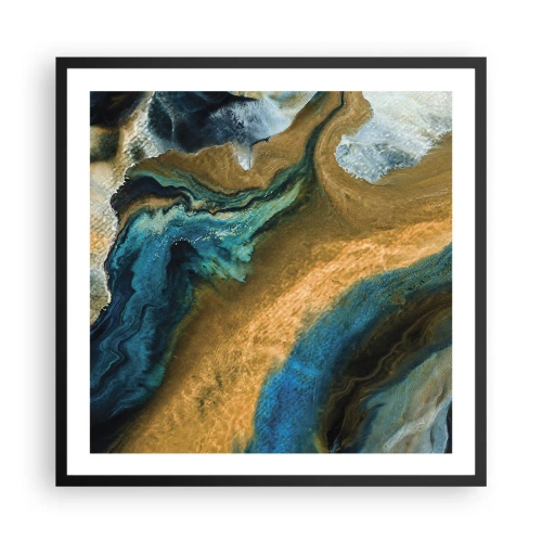 Póster en marco negro - Azul - amarillo - influencia mutua - 60x60 cm
