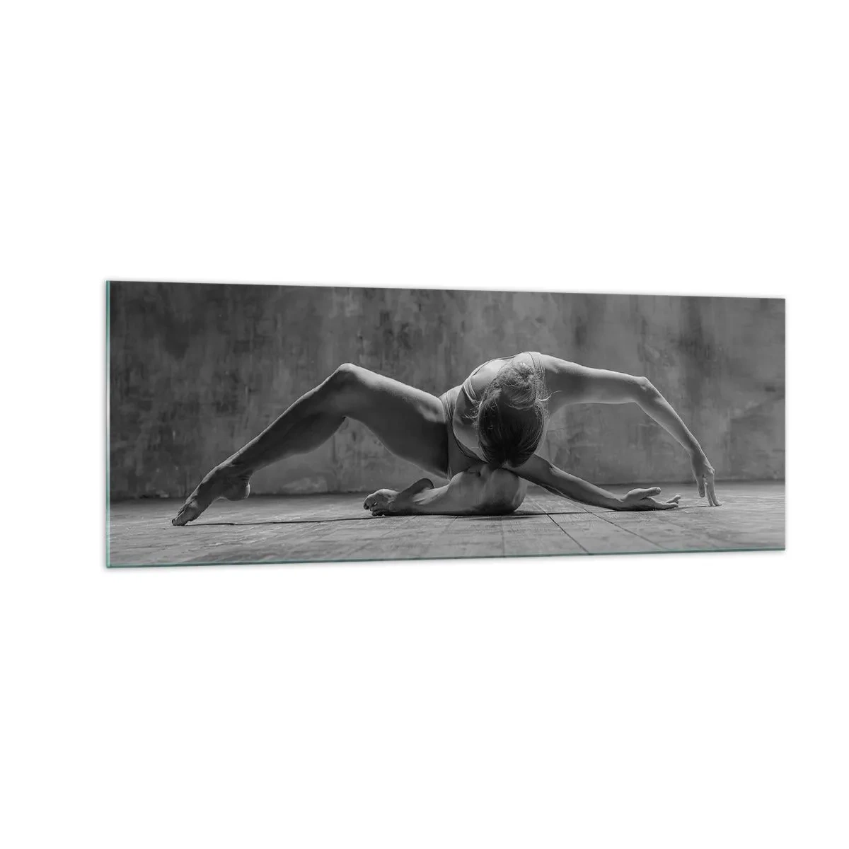 Cuadro sobre vidrio - Impresiones sobre Vidrio - Una bailarina en pose artística. - 140x50cm - Simetría encontrada - Decoración de pared moderna para salón y dormitorio ARTTOR