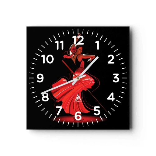 Reloj de pared - Reloj de vidrio - El espíritu ardiente del flamenco - 40x40 cm
