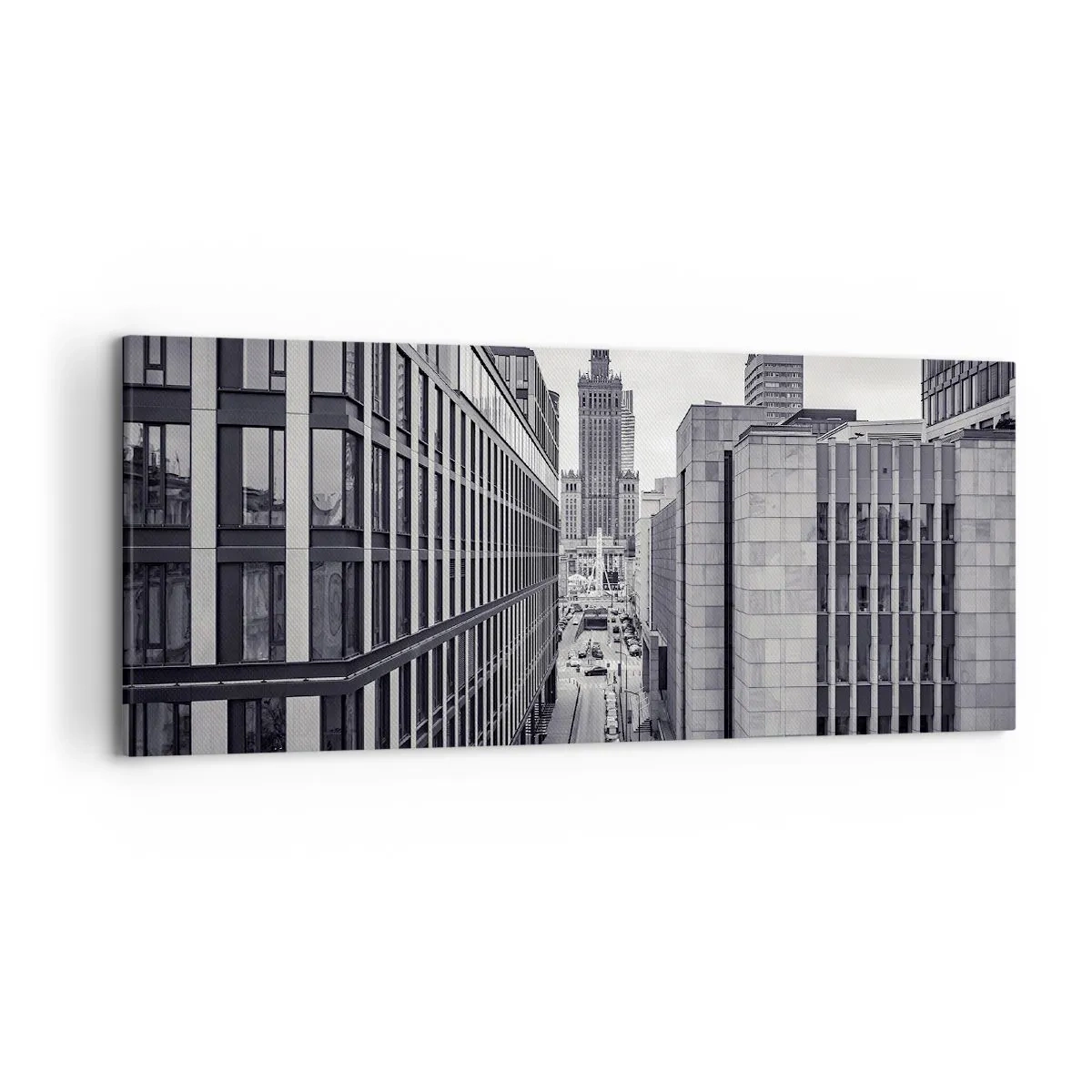 Cuadro sobre lienzo - Impresión de Imagen - Panorama de Varsovia con vistas al Palacio de la Cultura y los edificios circundantes. - 120x50cm - Valle de Varsovia - Decoración de pared moderna para salón y dormitorio ARTTOR