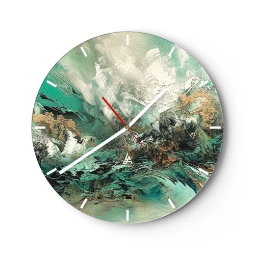 Reloj de pared - Reloj de vidrio - Abstracción dinámica en verde, blanco y dorado. - 30x30cm - Hervor negro esmeralda - Decoración de pared moderna para salón, cocina y dormitorio ARTTOR