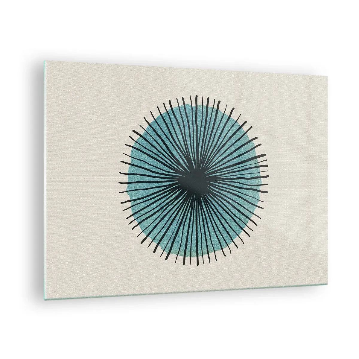 Cuadro sobre vidrio - Impresiones sobre Vidrio - Patrón geométrico en tonos turquesa y negro. - 70x50cm - Radiante en azul - Decoración de pared moderna para salón y dormitorio ARTTOR