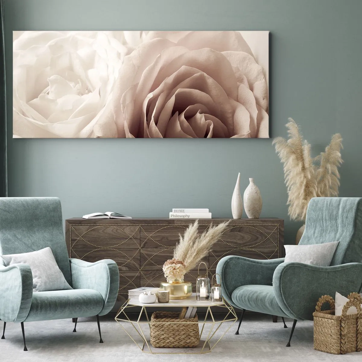 Cuadro sobre lienzo - Impresión de Imagen - En el corazón de una rosa - 100x40 cm