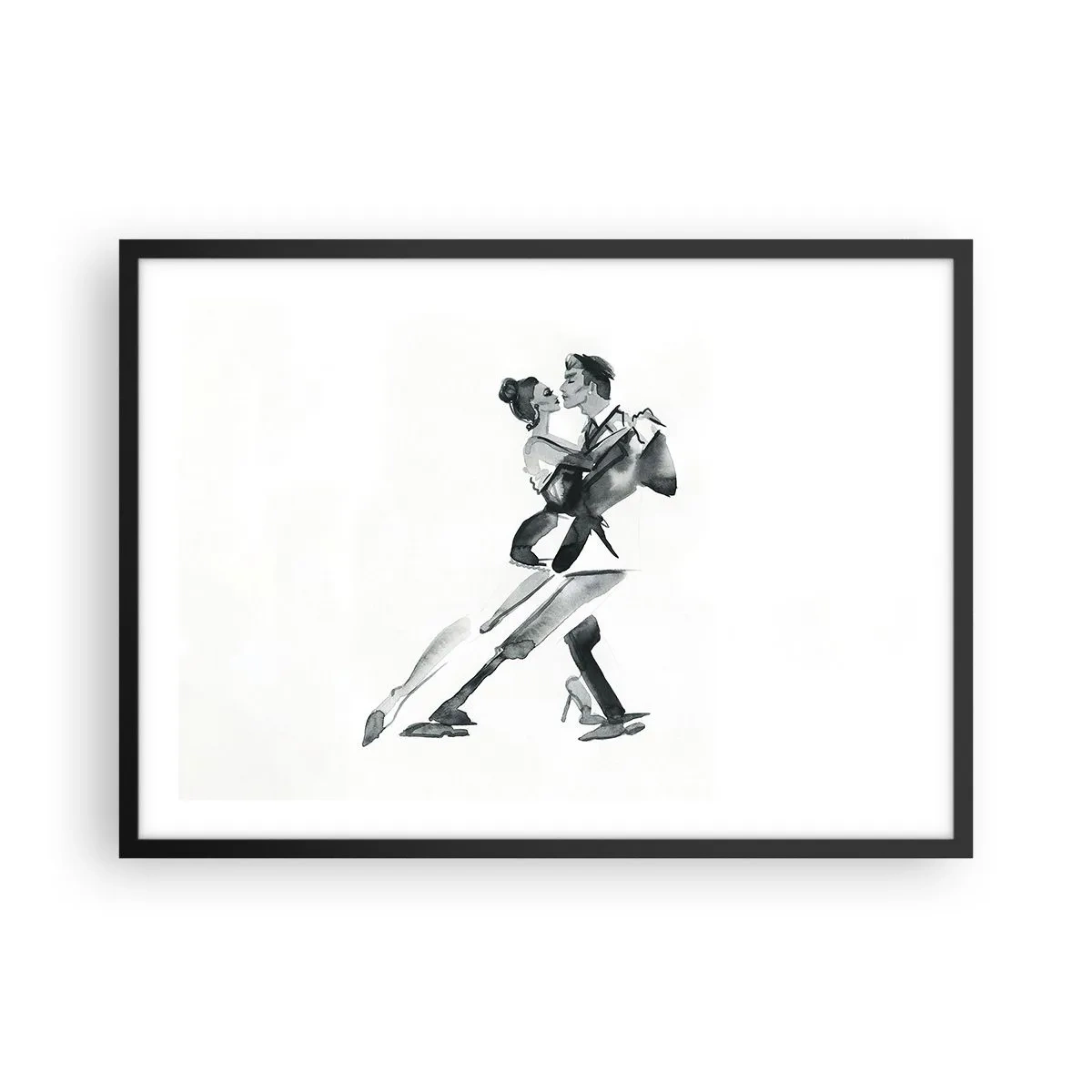Póster en marco negro - Una ilustración sutil de una pareja bailando en un estilo monocromático. - 70x50cm - Todos al son de la música - Decoración de pared moderna para salón y dormitorio ARTTOR