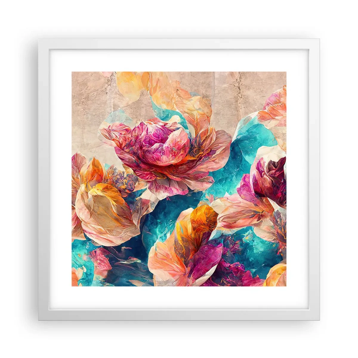 Póster en marco blanco - El colorido esplendor de un ramo - 40x40 cm