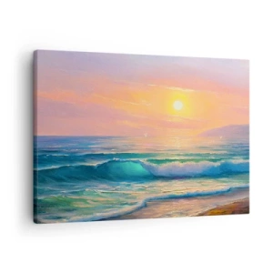 Cuadro sobre lienzo - Impresión de Imagen - Paisaje marino con puesta de sol - 70x50cm - El canto turquesa de las olas - Decoración de pared moderna para salón y dormitorio ARTTOR