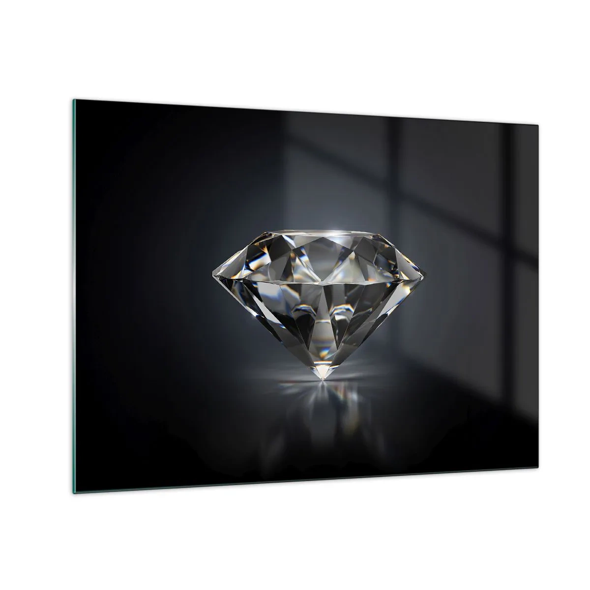 Cuadro sobre vidrio - Impresiones sobre Vidrio - Un diamante brillante sobre un fondo oscuro en una elegante disposición. - 70x50cm - Riqueza y belleza - Decoración de pared moderna para salón y dormitorio ARTTOR