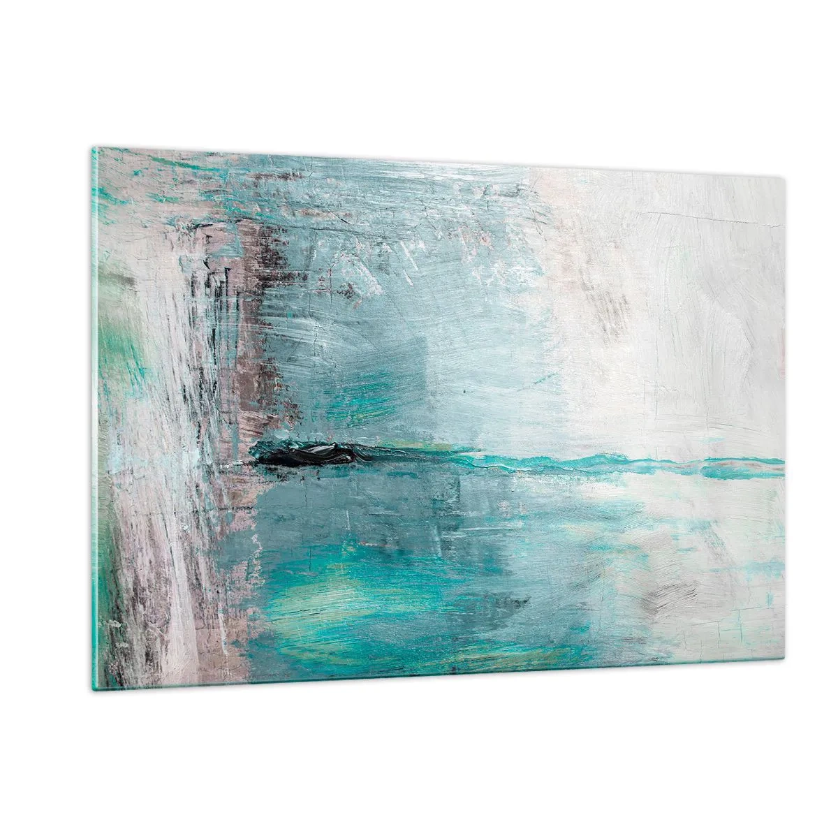 Cuadro sobre vidrio - Impresiones sobre Vidrio - Composición abstracta en tonos azules y grises. - 120x80cm - Horizontalmente sobre el azul - Decoración de pared moderna para salón y dormitorio ARTTOR