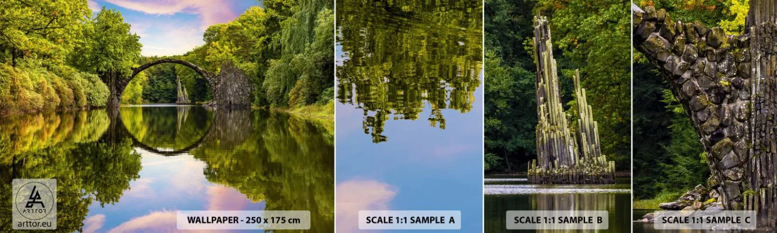 Muestra De Fotomural Standard Eco - En el punto de encuentro de dos mundos - Paisaje, Río, Puente - 100x30 cm