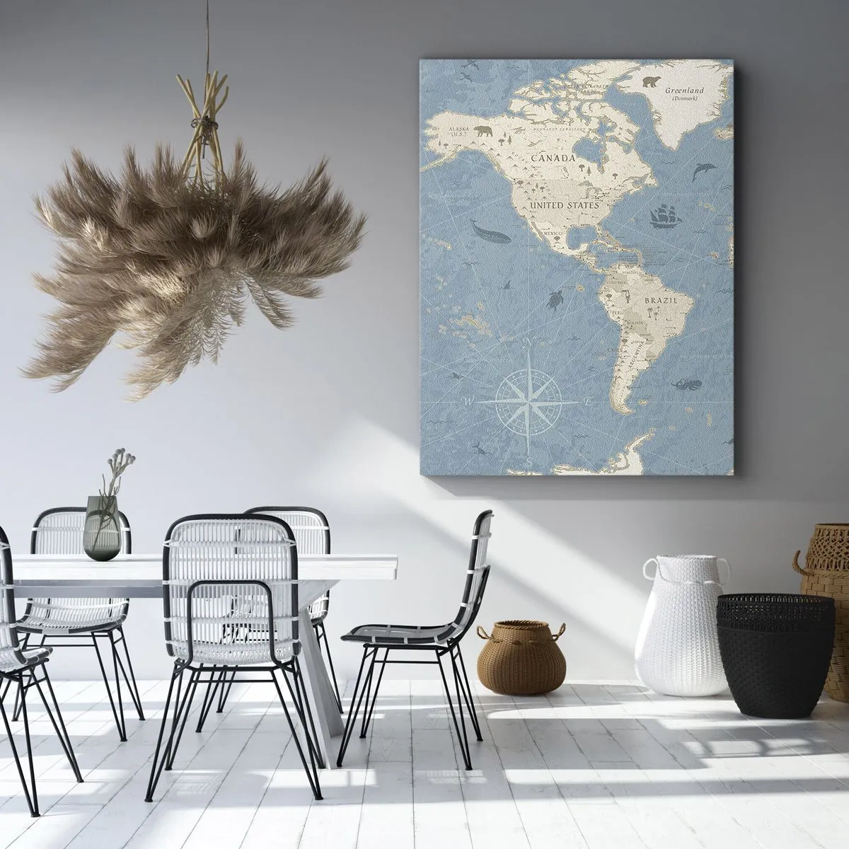 Cuadro sobre lienzo - Impresión de Imagen - Mapa del mundo decorativo en tonos azules y beige - 50x70cm - Un mundo al alcance de la mano - Decoración de pared moderna para salón y dormitorio ARTTOR