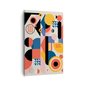 Cuadro sobre lienzo - Impresión de Imagen - Formas geométricas coloridas en estilo retro - 80x120cm - Composición: juegos - Decoración de pared moderna para salón y dormitorio ARTTOR
