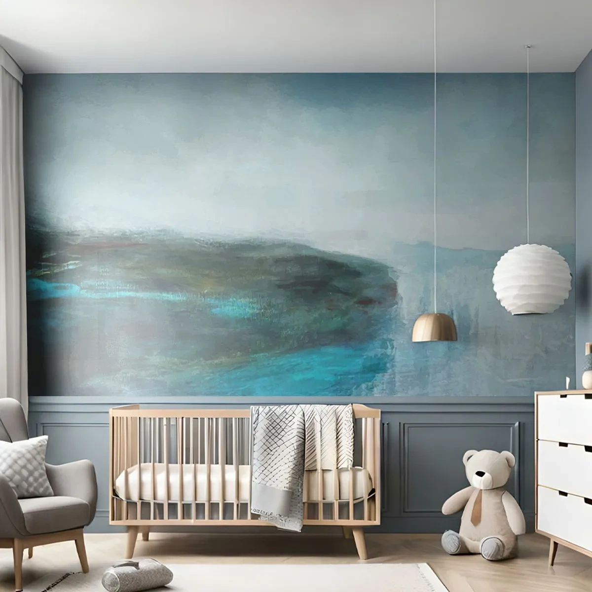 Fotomural Premium Canvas - Paisaje abstracto en tonos turquesa y gris. - 100x70cm - Abstracción marina - Decoración de pared moderna para salón y dormitorio ARTTOR