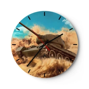 Reloj de pared - Reloj de vidrio - Escena dinámica de un tanque cruzando el desierto en acción. - 30x30cm - Inmejorable - Decoración de pared moderna para salón, cocina y dormitorio ARTTOR