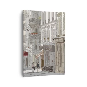 Cuadro sobre lienzo - Impresión de Imagen - Ilustración de una calle de la ciudad con cafés y tiendas. - 50x70cm - Alegrías urbanas - Decoración de pared moderna para salón y dormitorio ARTTOR
