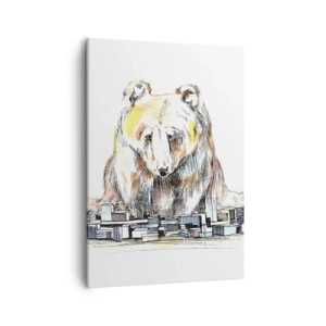Cuadro sobre lienzo - Impresión de Imagen - Ilustración de un oso con detalles coloridos y bloques. - 50x70cm - ¿Cómo podéis vivir así? - Decoración de pared moderna para salón y dormitorio ARTTOR