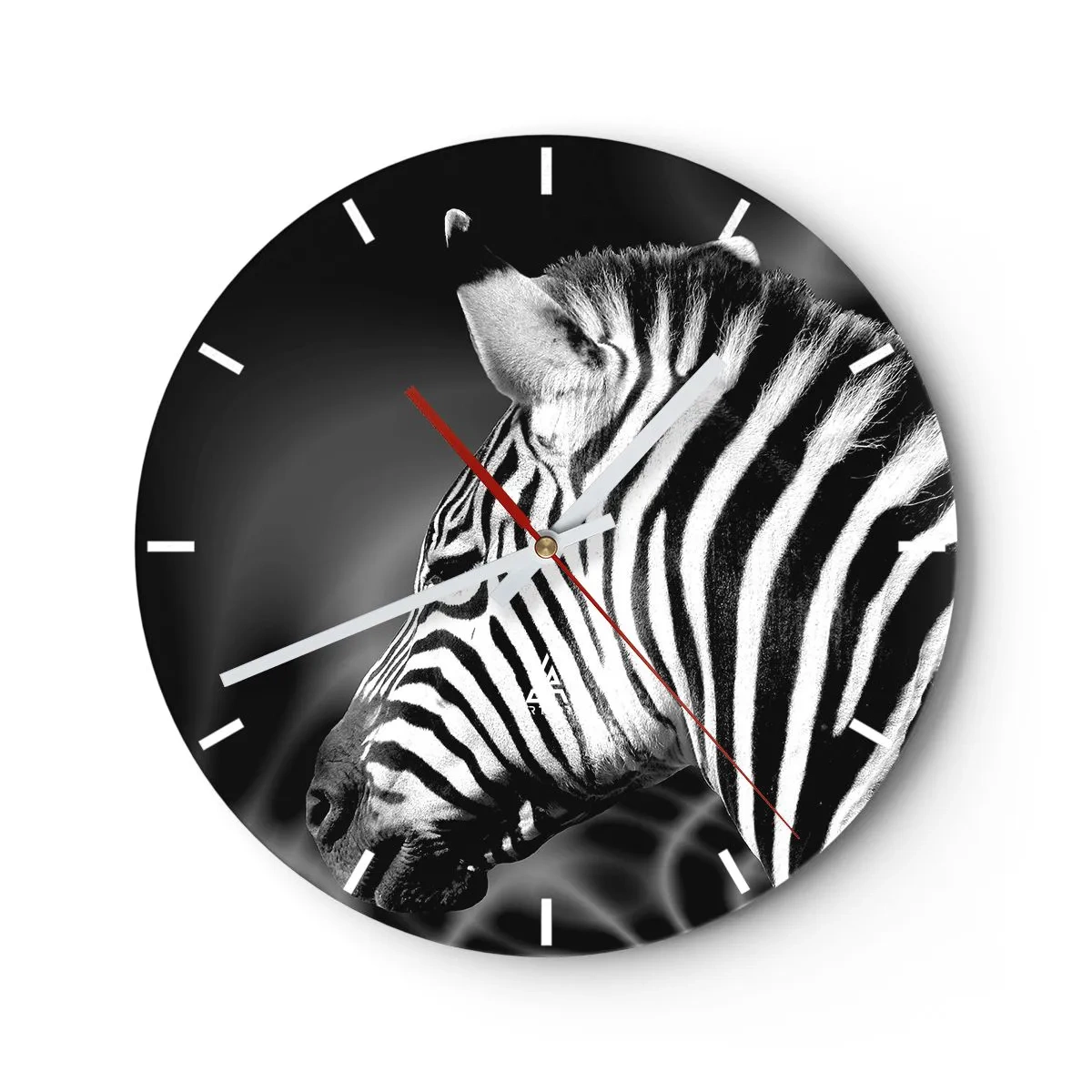 Reloj de pared - Reloj de vidrio - Primer plano en blanco y negro de una cebra sobre un fondo contrastante. - 30x30cm - El blanco es blanco, el negro es negro - Decoración de pared moderna para salón, cocina y dormitorio ARTTOR