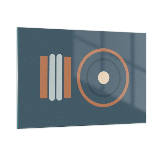Cuadro sobre vidrio - Impresiones sobre Vidrio - Formas geométricas abstractas en colores apagados, con círculos y líneas. - 120x80cm - La esencia de las cosas - Decoración de pared moderna para salón y dormitorio ARTTOR