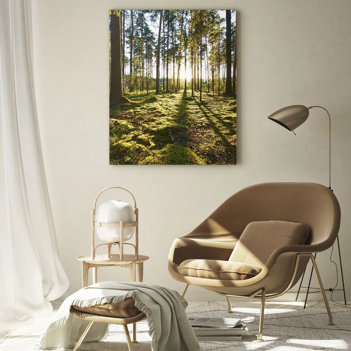 Cuadro sobre vidrio - Impresiones sobre Vidrio - Bosque verde iluminado por la luz del sol sobre el musgo. - 80x120cm - ...Más allá de los siete bosques - Decoración de pared moderna para salón y dormitorio ARTTOR