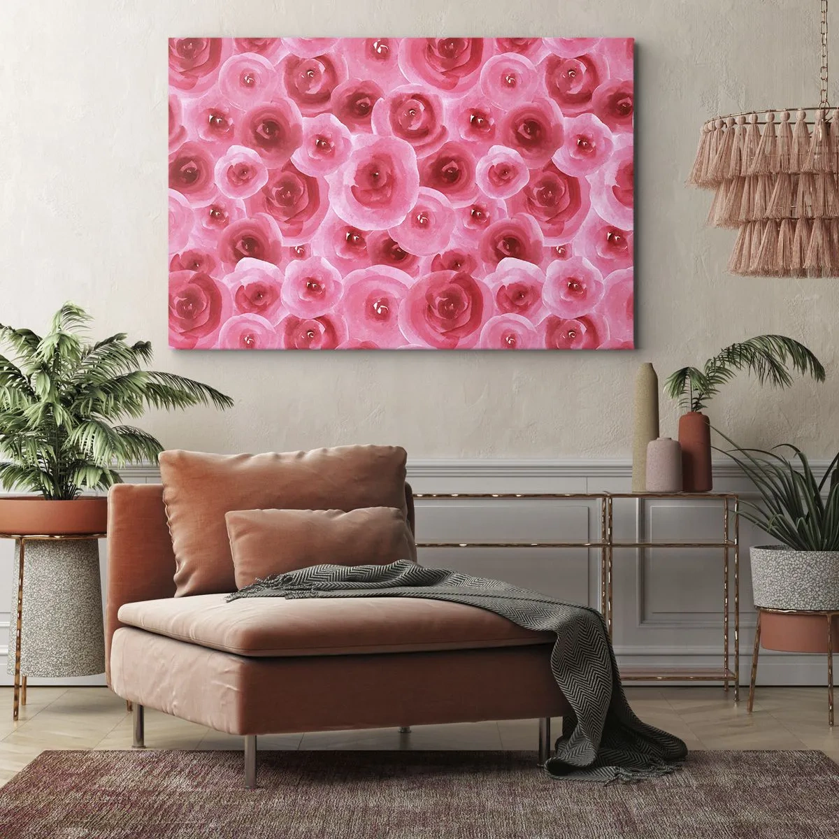 Cuadro sobre lienzo - Impresión de Imagen - Delicadas rosas en tonos pastel de rosa. - 100x70cm - Rosas abajo y arriba - Decoración de pared moderna para salón y dormitorio ARTTOR