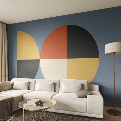 Fotomural Premium Canvas - Círculos geométricos sobre un fondo azul. - 100x70cm - Mira y cuenta - Decoración de pared moderna para salón y dormitorio ARTTOR
