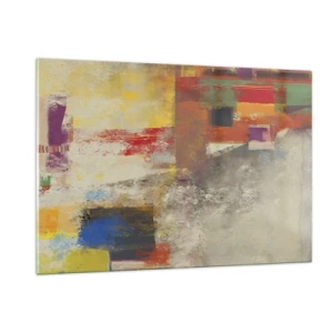 Cuadro sobre vidrio - Impresiones sobre Vidrio - Abstracción colorida con formas geométricas. - 120x80cm - Geometría de color - Decoración de pared moderna para salón y dormitorio ARTTOR