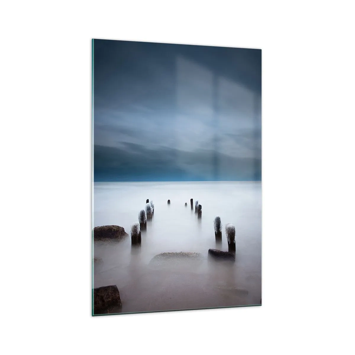 Cuadro sobre vidrio - Impresiones sobre Vidrio - El viejo muelle con el mar en calma como telón de fondo - 70x100cm - El lago del pensamiento - Decoración de pared moderna para salón y dormitorio ARTTOR