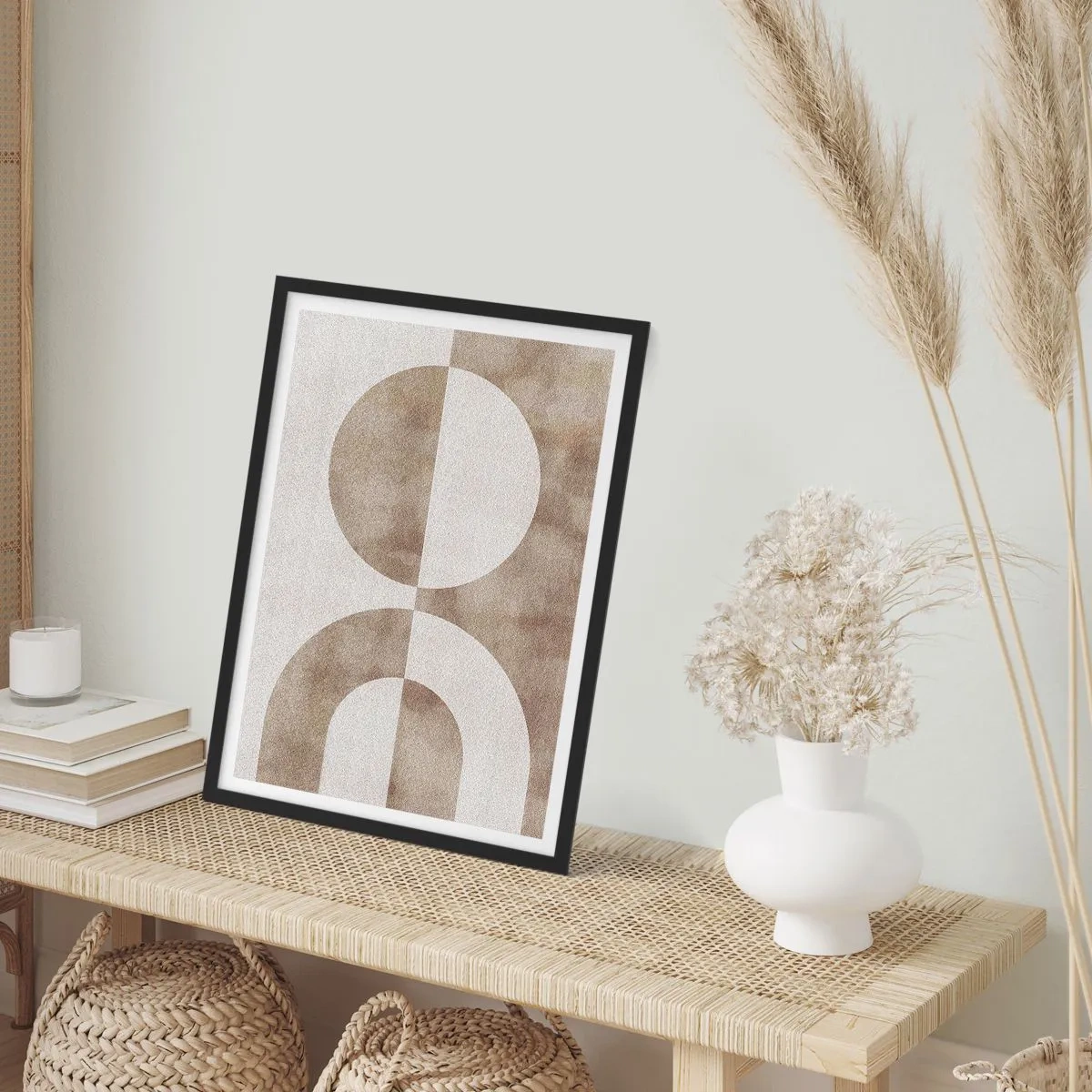 Póster en marco negro - Abstracción geométrica en cálidos tonos beige. - 50x70cm - Similitudes y diferencias - Decoración de pared moderna para salón y dormitorio ARTTOR