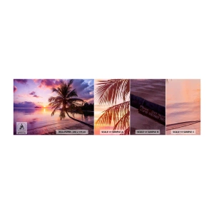 Muestra de fotomural autoadhesivo Deluxe Sticker - Hermosura hasta el horizonte - Paisaje, Palmera de cocos, Mar - 100x30 cm