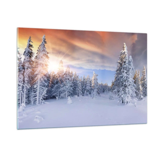 Cuadro sobre vidrio - Impresiones sobre Vidrio - Paisaje invernal con árboles cubiertos de nieve al atardecer - 120x80cm - Un espectáculo de naturaleza nevada - Decoración de pared moderna para salón y dormitorio ARTTOR