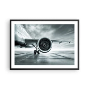 Póster en marco negro - El motor a reacción de un avión en la pista - 70x50cm - Hay poder - Decoración de pared moderna para salón y dormitorio ARTTOR