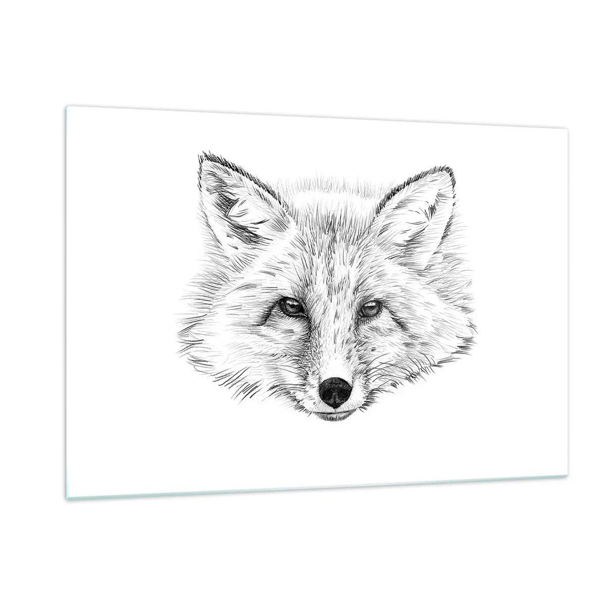 Cuadro sobre vidrio - Impresiones sobre Vidrio - Dibujo de la cabeza de un zorro sobre un fondo blanco. - 120x80cm - ¿Pueden mentir estos ojos? - Decoración de pared moderna para salón y dormitorio ARTTOR