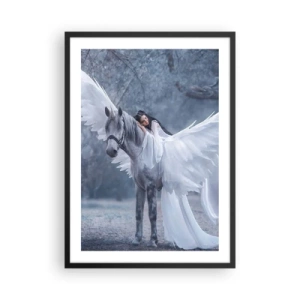 Póster en marco negro - Pegaso con alas blancas y figura etérea. - 50x70cm - Un momento de inspiración - Decoración de pared moderna para salón y dormitorio ARTTOR