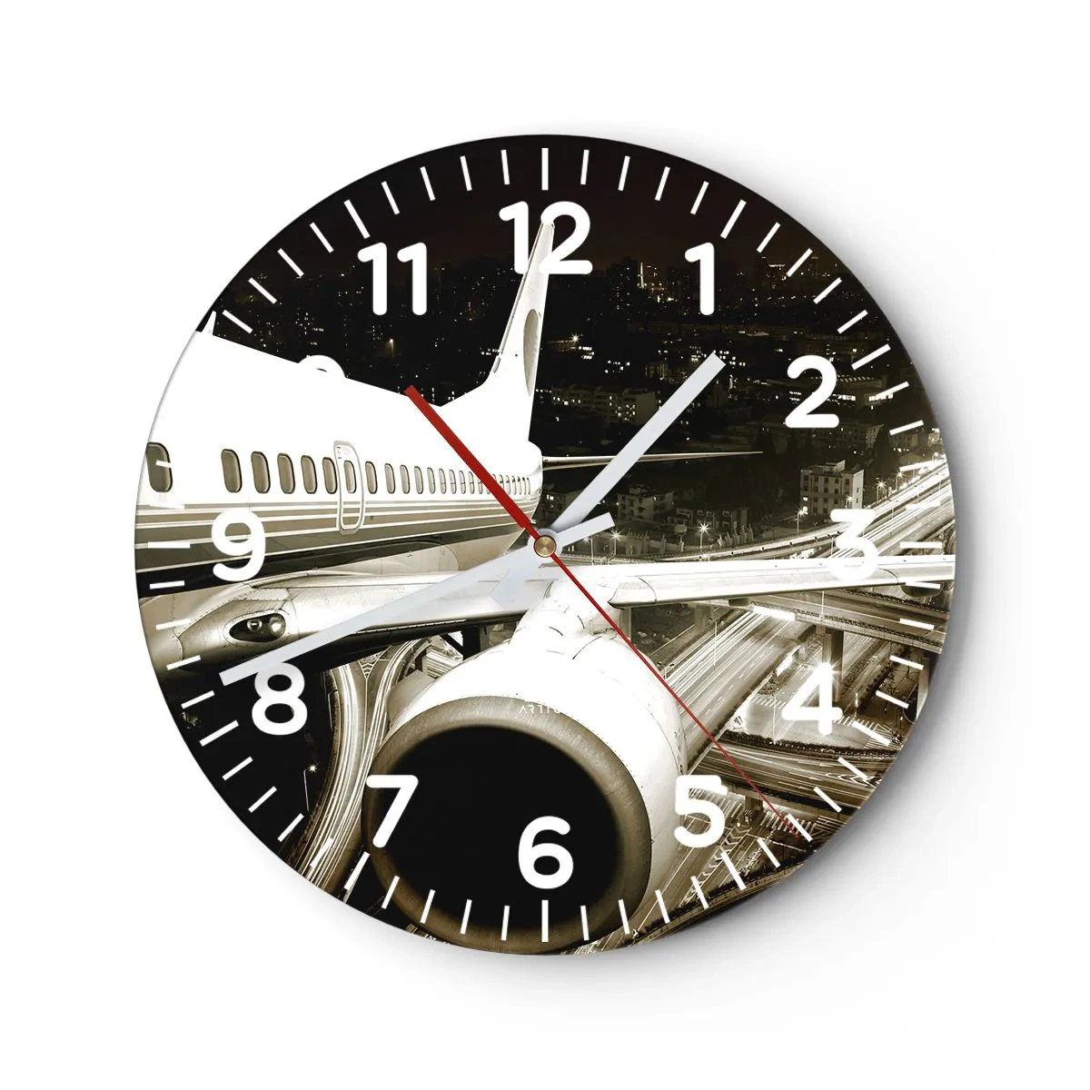 Reloj de pared - Reloj de vidrio - Vuela hacia la noche - 30x30 cm