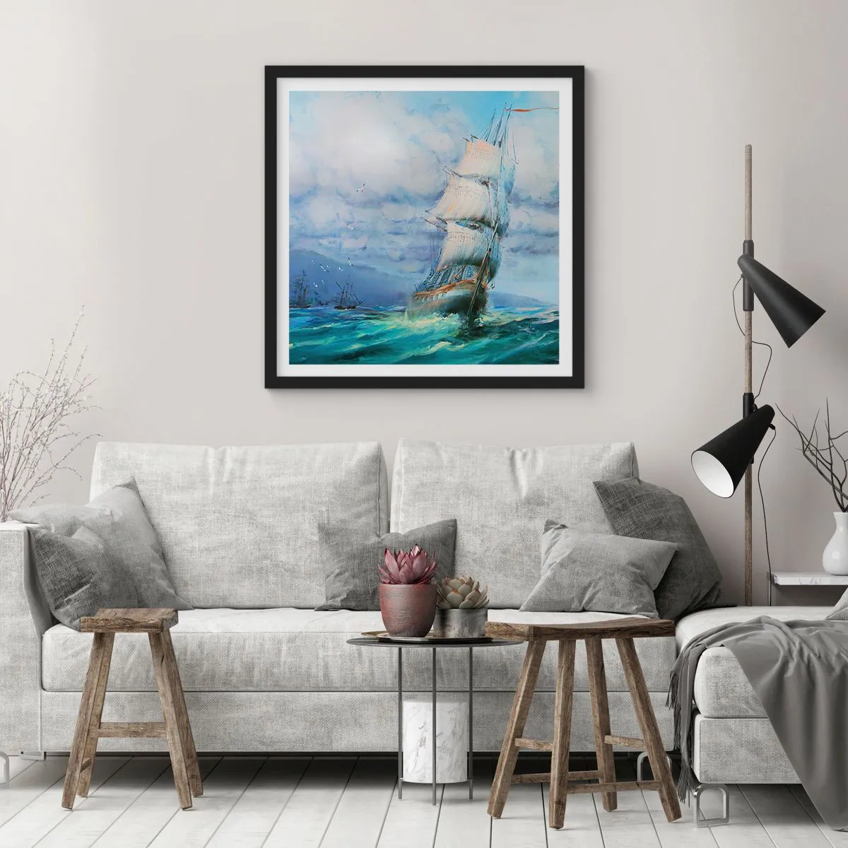 Póster en marco negro - Viento en popa - 40x40 cm