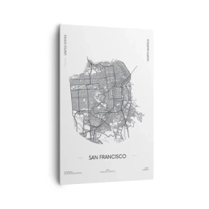 Cuadro sobre lienzo - Impresión de Imagen - Un mapa de San Francisco en un estilo minimalista en blanco y negro. - 80x120cm - Anatomía de San Francisco - Decoración de pared moderna para salón y dormitorio ARTTOR