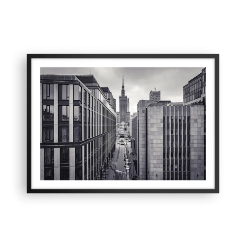 Póster en marco negro - Panorama de Varsovia con vistas al Palacio de la Cultura y los edificios circundantes. - 70x50cm - Valle de Varsovia - Decoración de pared moderna para salón y dormitorio ARTTOR