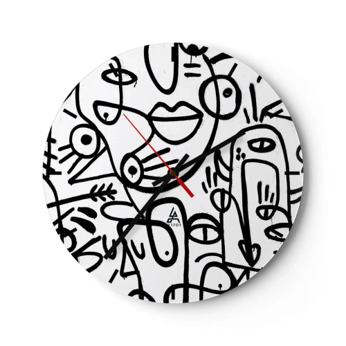 Reloj de pared - Reloj de vidrio - Caras de arte lineal abstracto sobre fondo blanco - 30x30cm - Rostros y espejismos - Decoración de pared moderna para salón, cocina y dormitorio ARTTOR