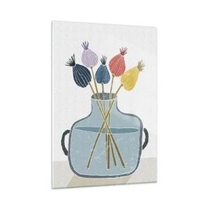 Cuadro sobre vidrio - Impresiones sobre Vidrio - Cabezas de amapola decorativas en una jarra de estilo gráfico. - 50x70cm - Como una semilla de amapola - Decoración de pared moderna para salón y dormitorio ARTTOR