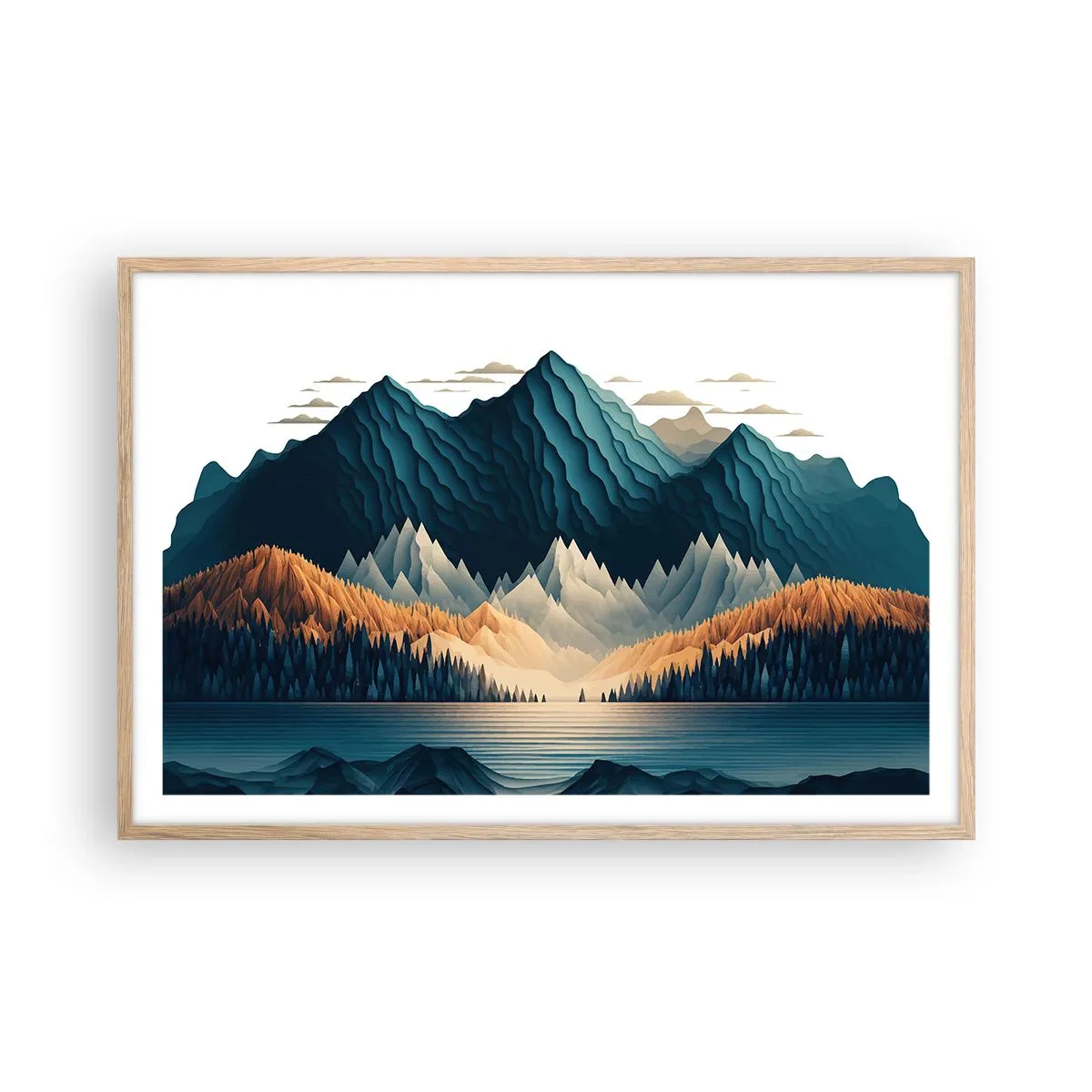 Póster en marco roble claro - Paisaje perfecto de montañas - 91x61 cm
