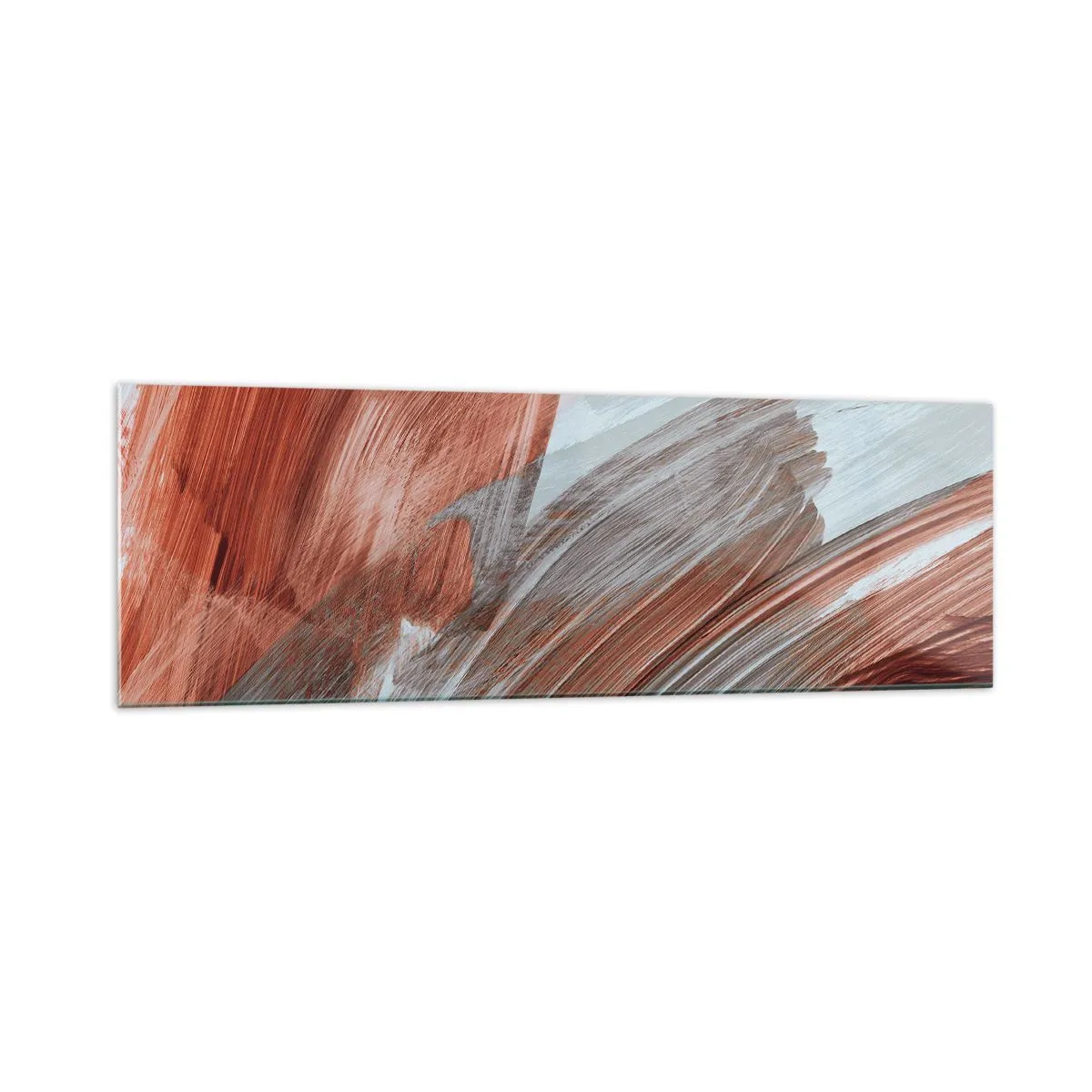 Cuadro sobre vidrio - Impresiones sobre Vidrio - Pinceladas abstractas en tonos cobre y gris. - 160x50cm - Abstracción otoñal y ventosa - Decoración de pared moderna para salón y dormitorio ARTTOR