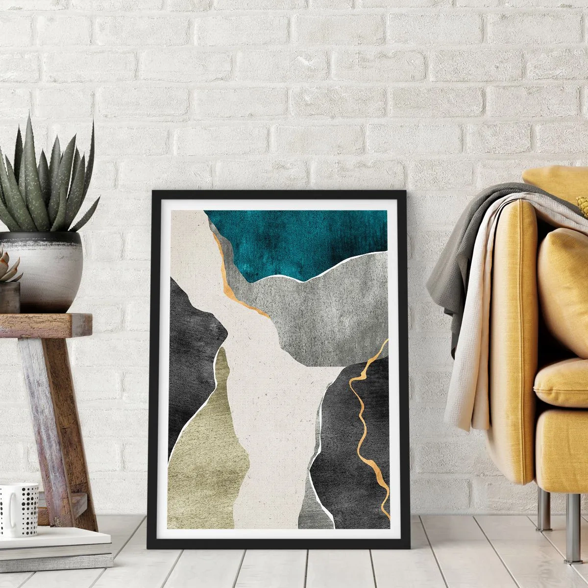 Póster en marco negro - Composición en mosaico con una hebra de oro - 61x91 cm