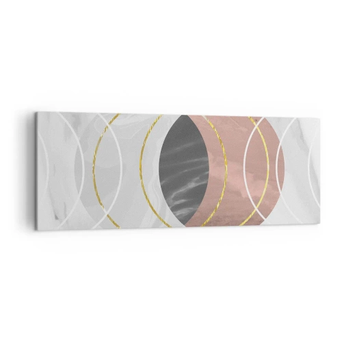 Cuadro sobre lienzo - Impresión de Imagen - Composición geométrica abstracta con círculos y detalles metálicos. - 140x50cm - Música de las esferas - Decoración de pared moderna para salón y dormitorio ARTTOR