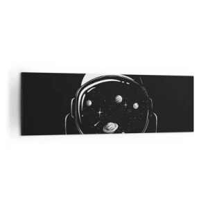 Cuadro sobre lienzo - Impresión de Imagen - Un casco de astronauta minimalista con vistas al espacio. - 160x50cm - Bonita vista - Decoración de pared moderna para salón y dormitorio ARTTOR