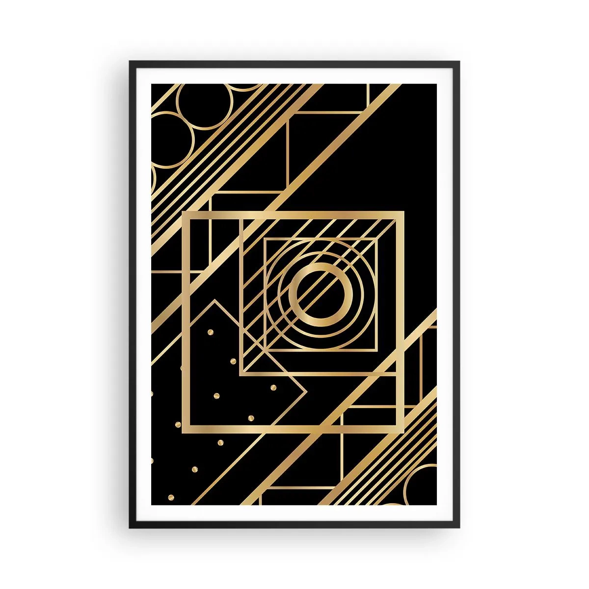 Póster en marco negro - Geometría dorada - 70x100 cm