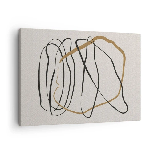 Cuadro sobre lienzo - Impresión de Imagen - Líneas artísticas en negro y dorado sobre un fondo claro. - 70x50cm - Composición: danza lineal - Decoración de pared moderna para salón y dormitorio ARTTOR