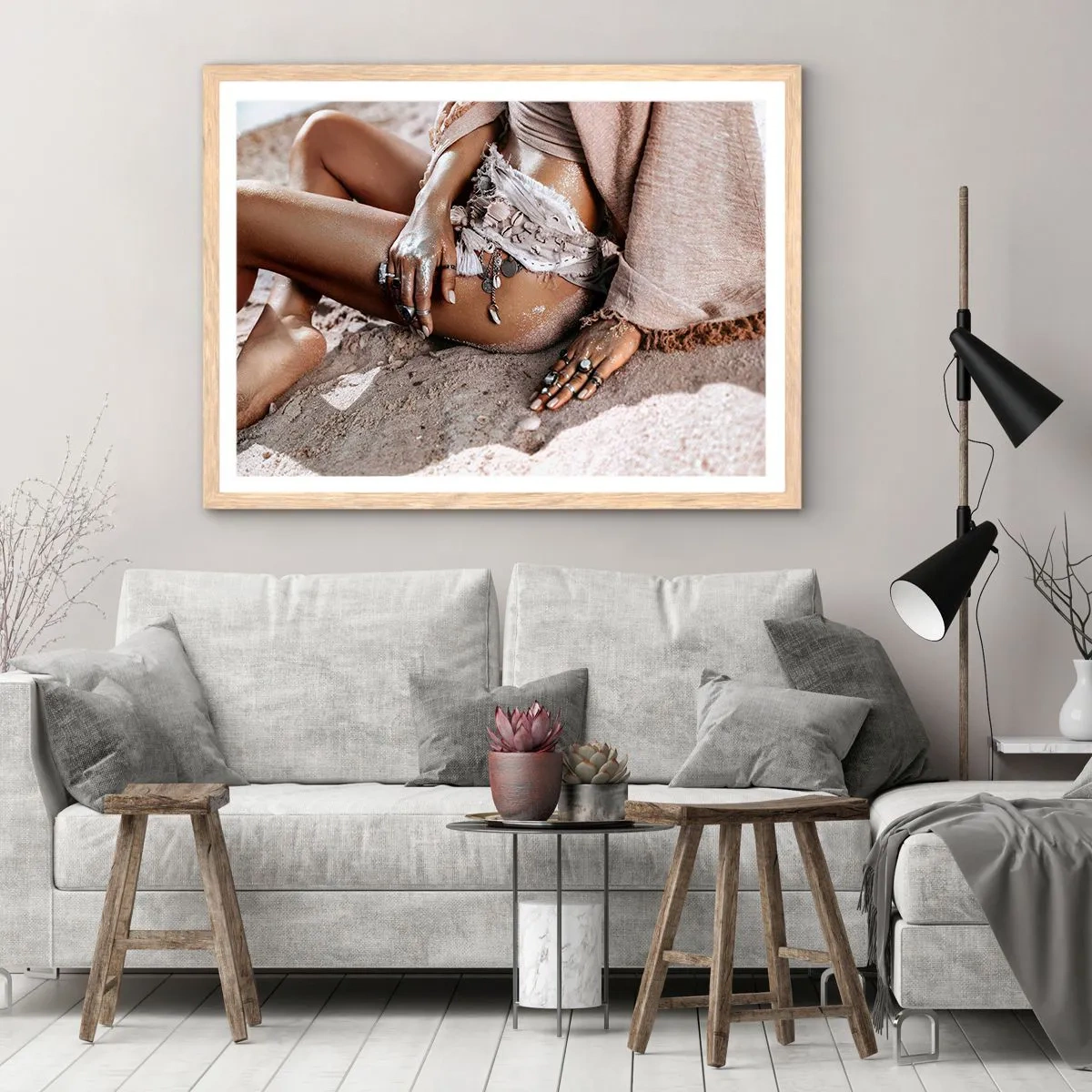 Póster en marco roble claro - Bañada por el sol y la arena - 70x50 cm